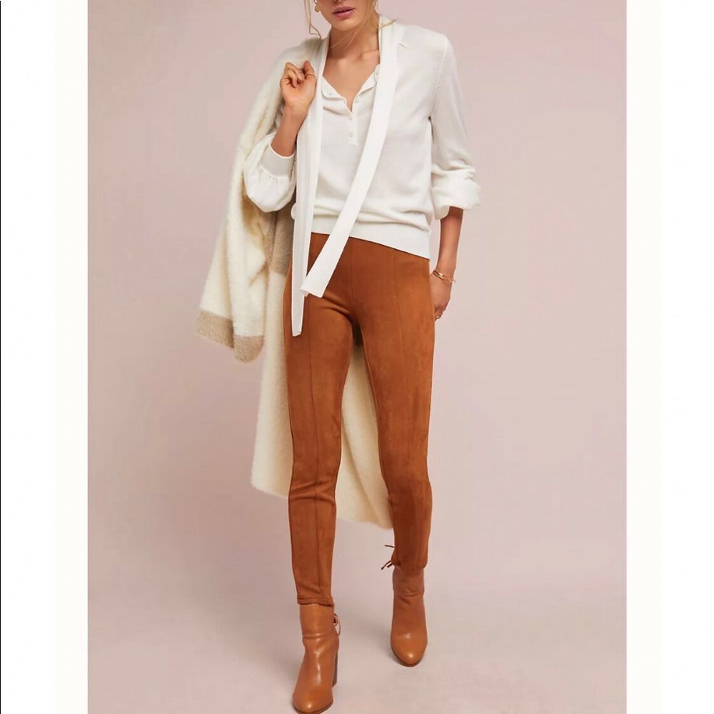 Anthropologie faux fawn brown suede high waisted leggings size 26 NWOT